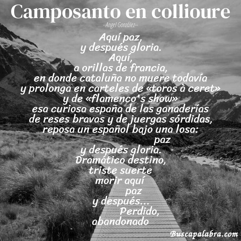 Poema camposanto en collioure de Angel González con fondo de paisaje