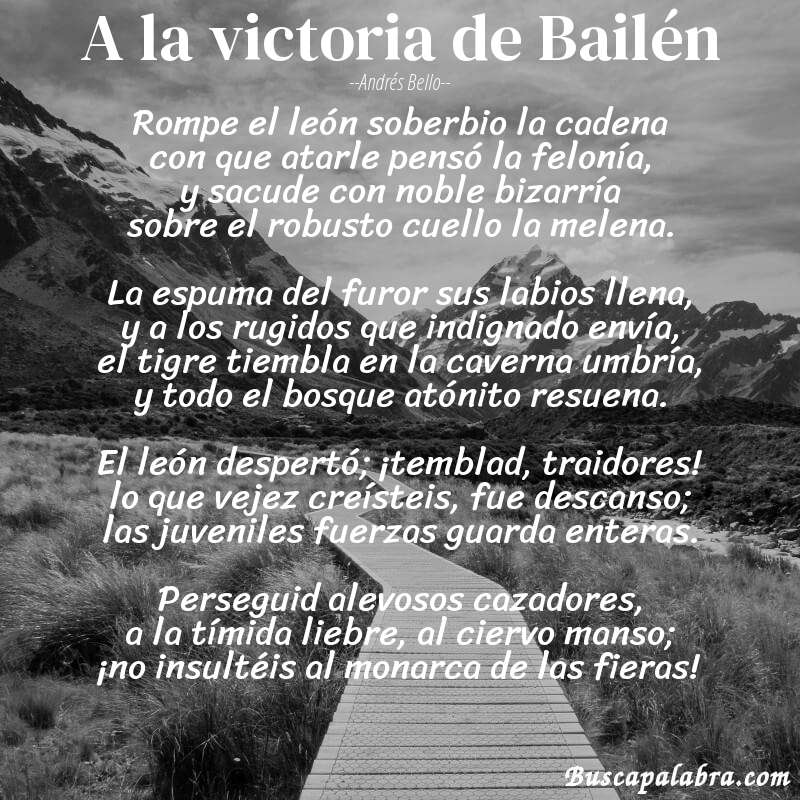 Poema A la victoria de Bailén de Andrés Bello con fondo de paisaje