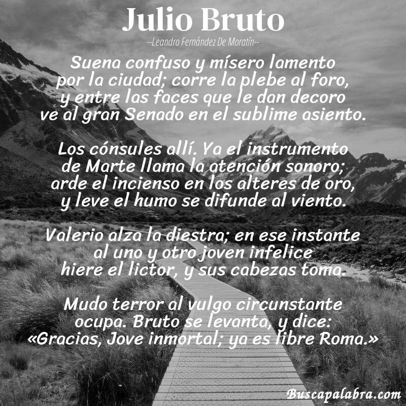 Poema Julio Bruto de Leandro Fernández de Moratín con fondo de paisaje