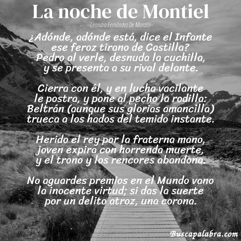 Poema La noche de Montiel de Leandro Fernández de Moratín con fondo de paisaje