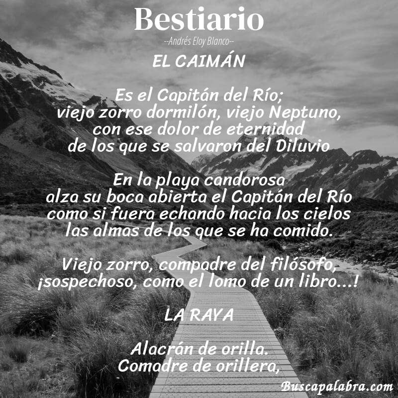 Poema Bestiario de Andrés Eloy Blanco con fondo de paisaje