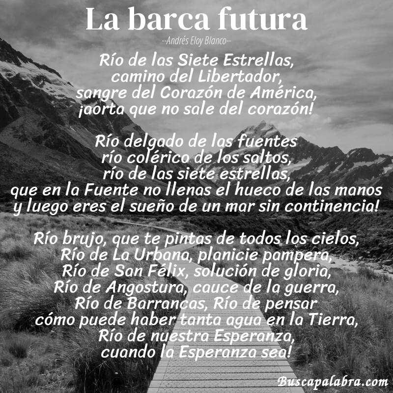 Poema La barca futura de Andrés Eloy Blanco con fondo de paisaje