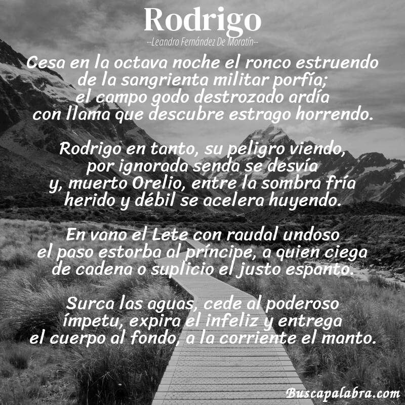 Poema Rodrigo de Leandro Fernández de Moratín con fondo de paisaje