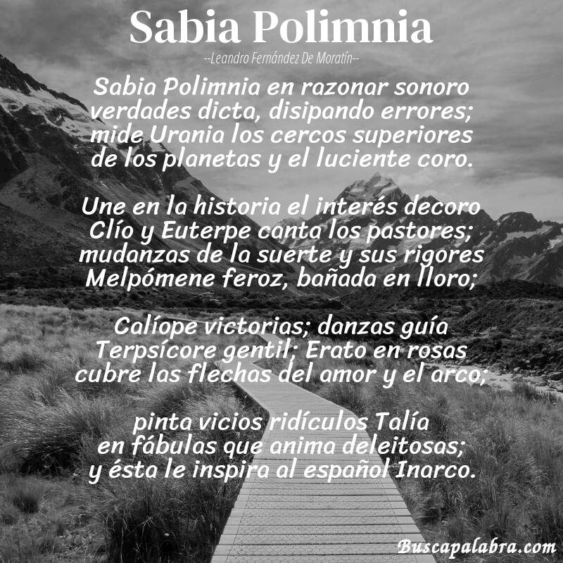 Poema Sabia Polimnia de Leandro Fernández de Moratín con fondo de paisaje
