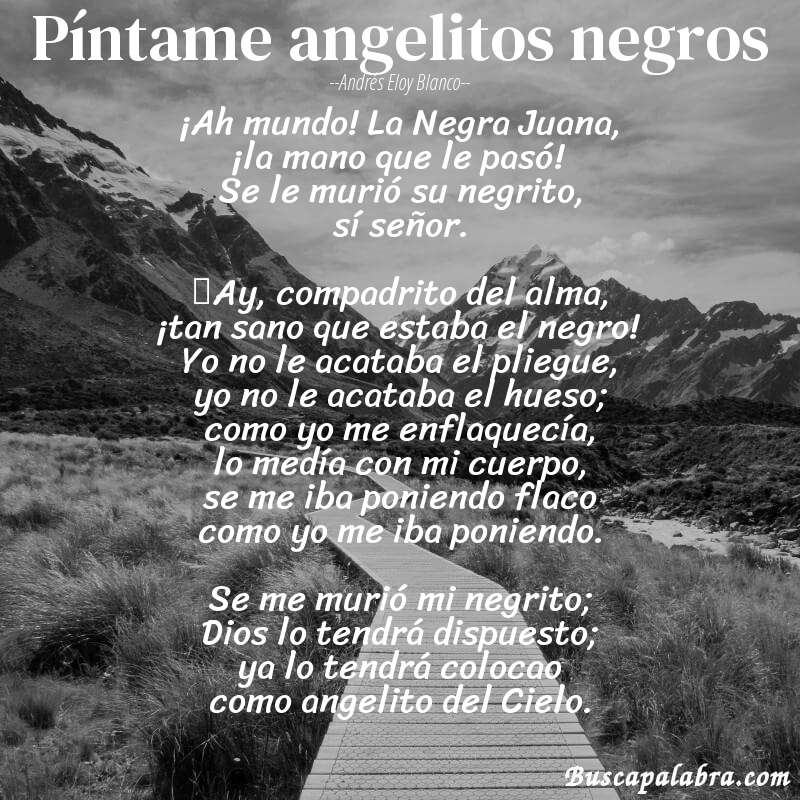 Poema Píntame angelitos negros de Andrés Eloy Blanco con fondo de paisaje