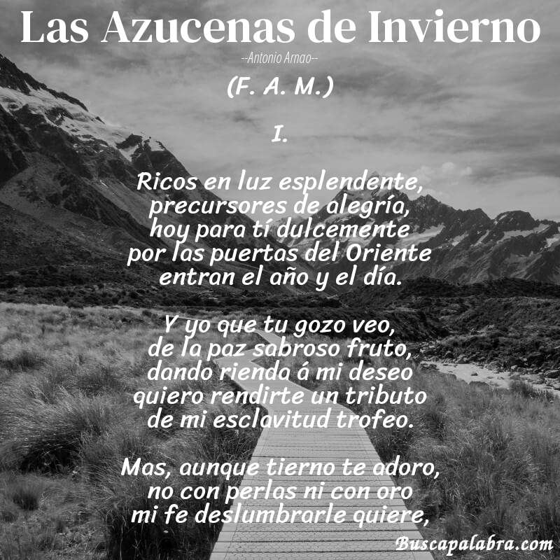 Poema Las Azucenas de Invierno de Antonio Arnao con fondo de paisaje