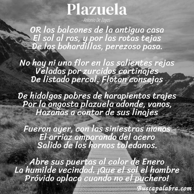 Poema Plazuela de Antonio de Zayas con fondo de paisaje