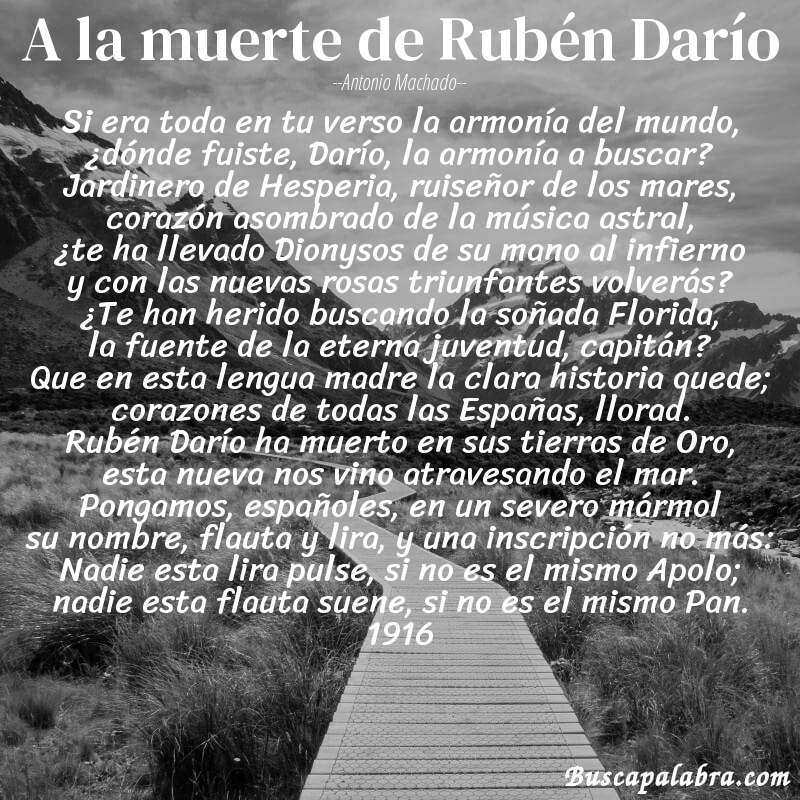 Poema A la muerte de Rubén Darío de Antonio Machado con fondo de paisaje