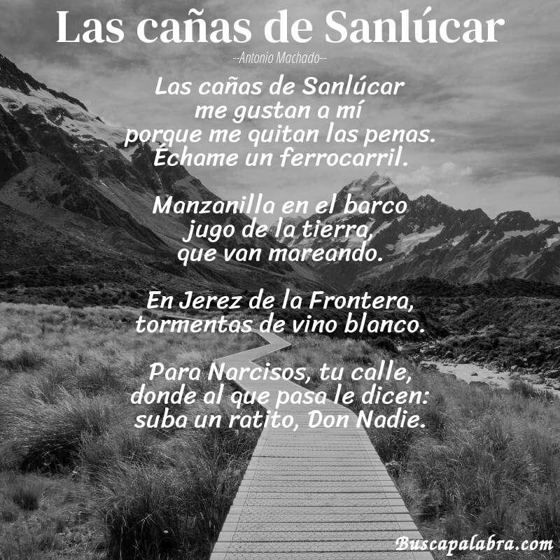 Poema Las cañas de Sanlúcar de Antonio Machado con fondo de paisaje
