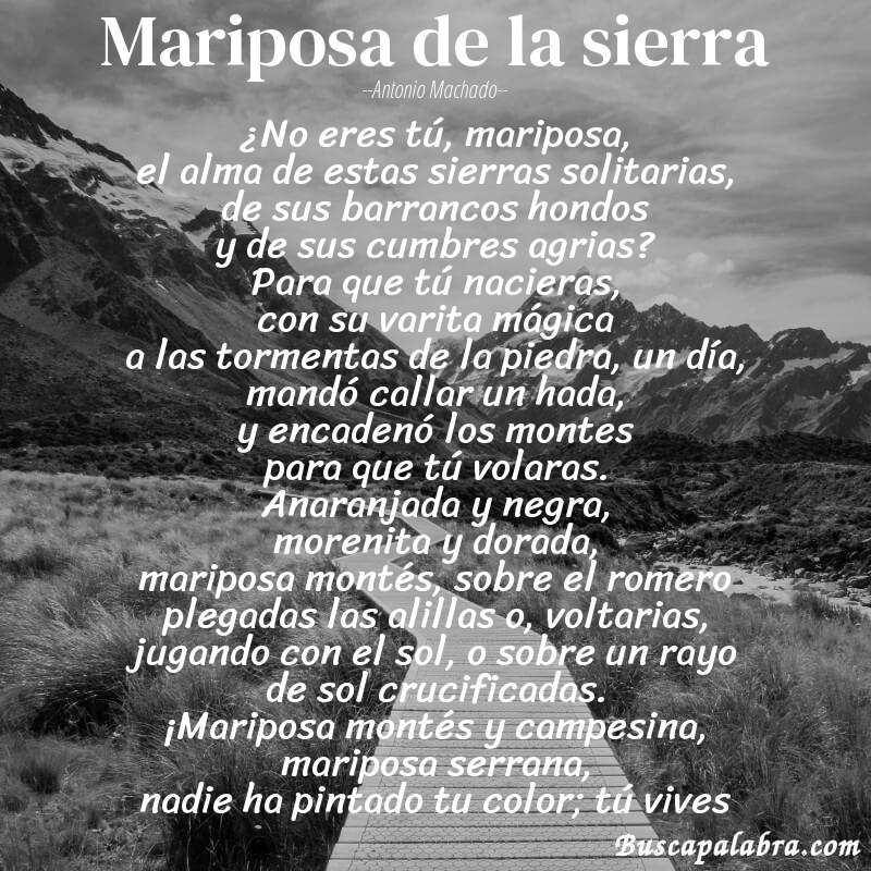 Poema Mariposa de la sierra de Antonio Machado con fondo de paisaje