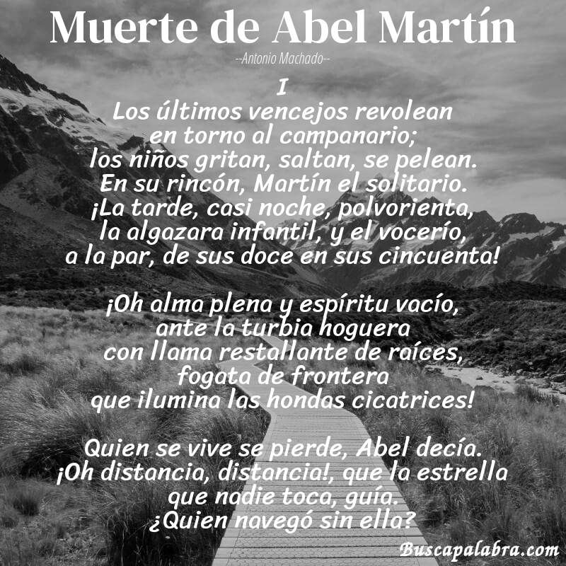 Poema Muerte de Abel Martín de Antonio Machado con fondo de paisaje