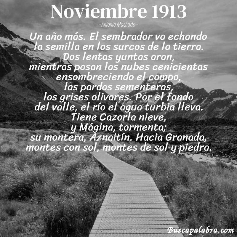 Poema Noviembre 1913 de Antonio Machado con fondo de paisaje