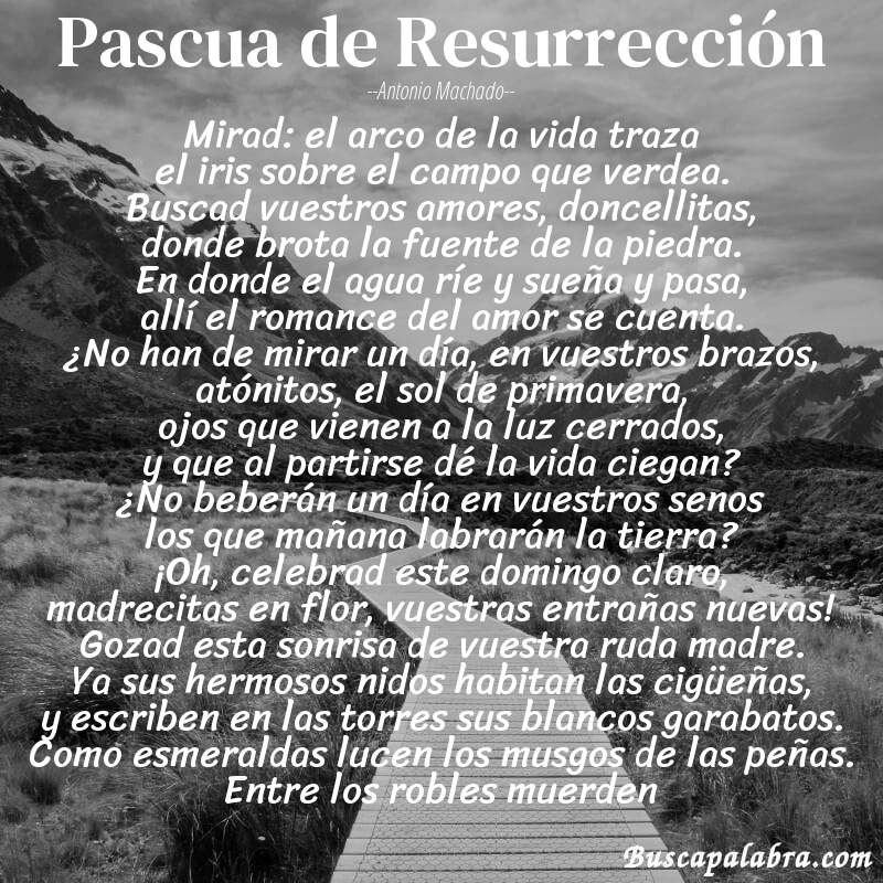 Poema Pascua de Resurrección de Antonio Machado con fondo de paisaje