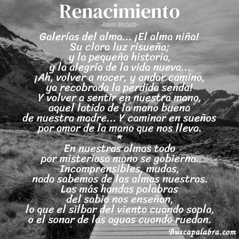Poema Renacimiento de Antonio Machado con fondo de paisaje