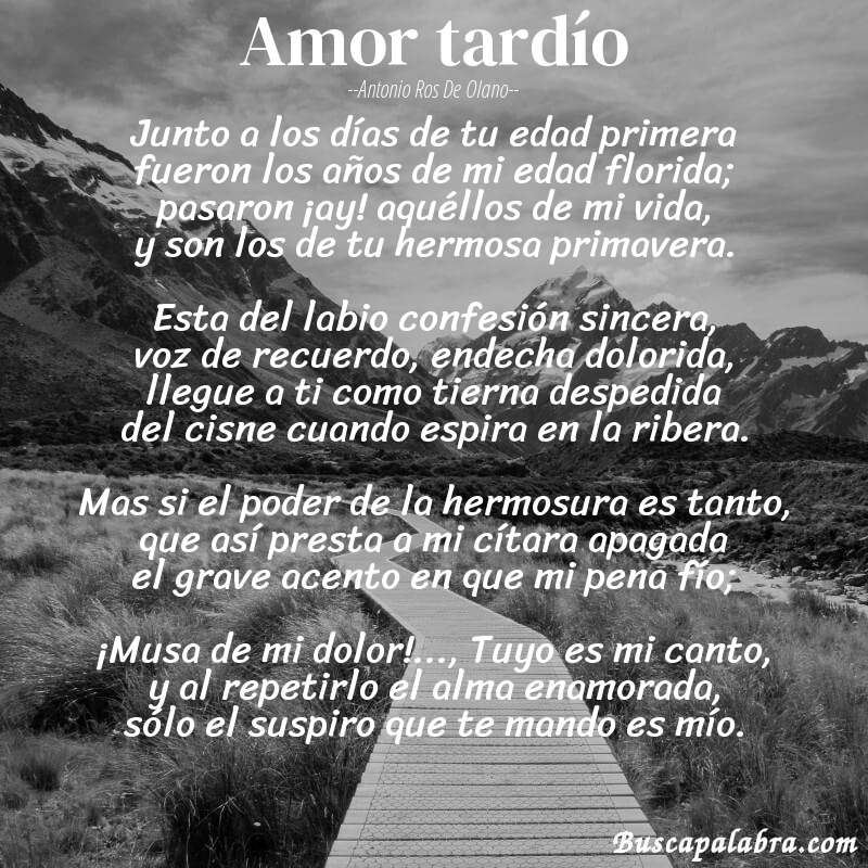 Poema Amor tardío de Antonio Ros de Olano con fondo de paisaje