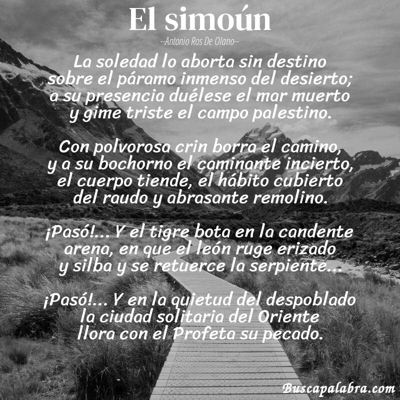 Poema El simoún de Antonio Ros de Olano con fondo de paisaje