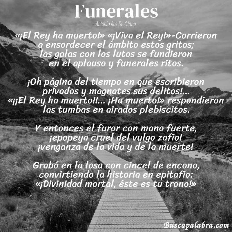 Poema Funerales de Antonio Ros de Olano con fondo de paisaje