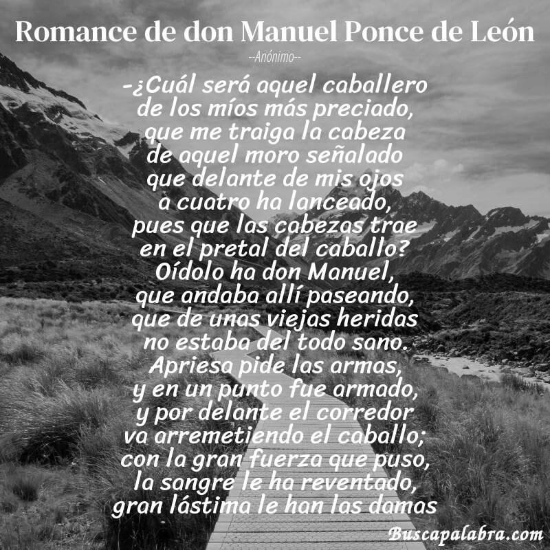 Poema Romance de don Manuel Ponce de León de Anónimo con fondo de paisaje