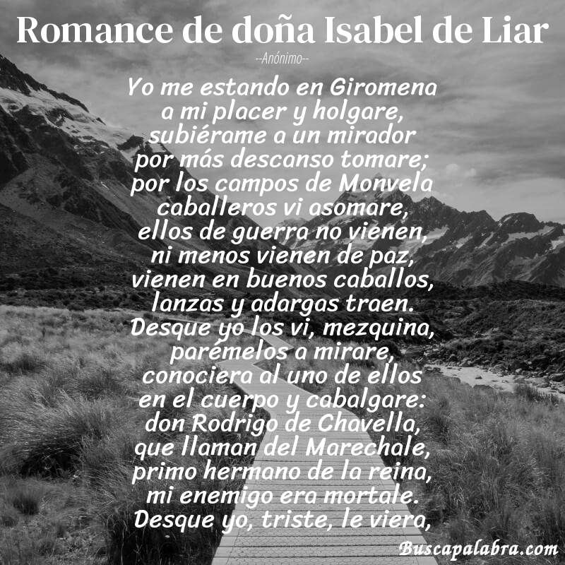 Poema Romance de doña Isabel de Liar de Anónimo con fondo de paisaje