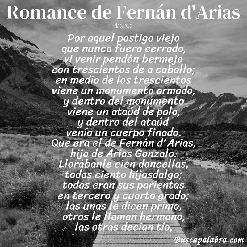 Poema Romance de Fernán d'Arias de Anónimo con fondo de paisaje