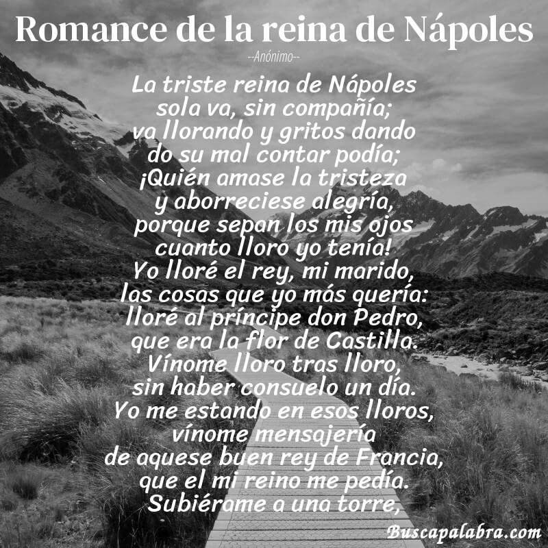 Poema Romance de la reina de Nápoles de Anónimo con fondo de paisaje