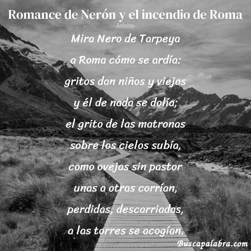 Poema Romance de Nerón y el incendio de Roma de Anónimo con fondo de paisaje