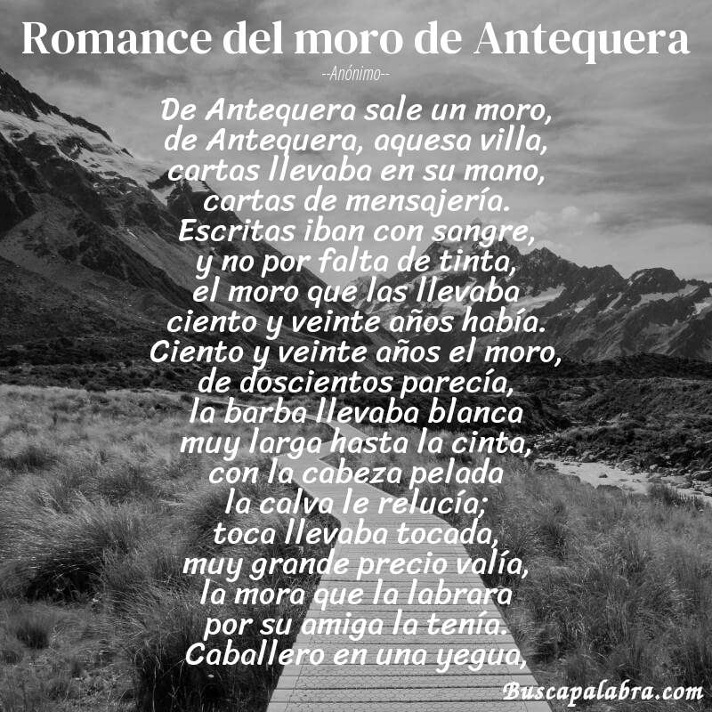 Poema Romance del moro de Antequera de Anónimo con fondo de paisaje