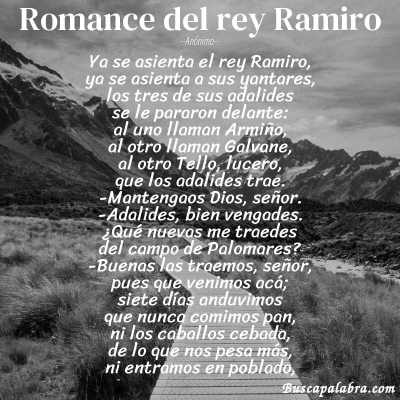 Poema Romance del rey Ramiro de Anónimo con fondo de paisaje
