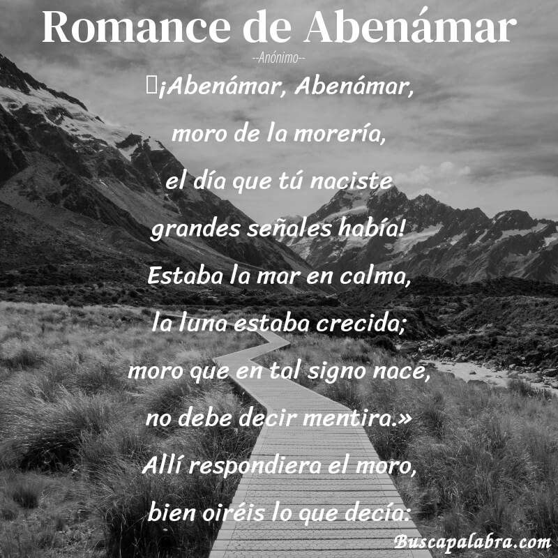 Poema Romance de Abenámar de Anónimo con fondo de paisaje