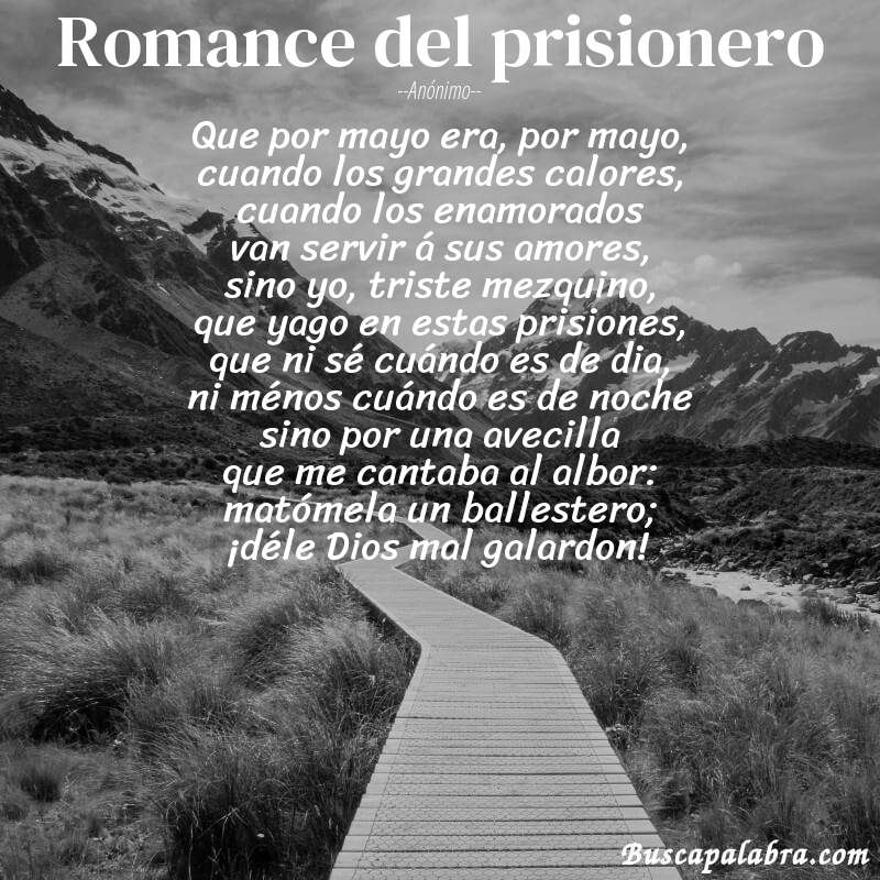 Poema Romance del prisionero de Anónimo con fondo de paisaje