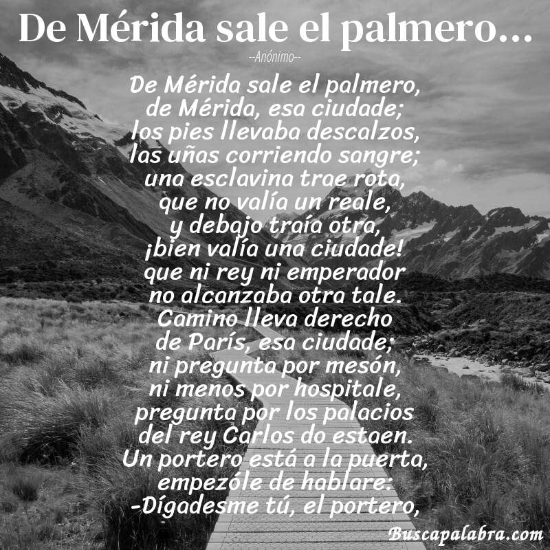 Poema De Mérida sale el palmero... de Anónimo con fondo de paisaje
