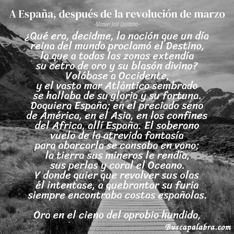 Poema A España, después de la revolución de marzo de Manuel José Quintana con fondo de paisaje
