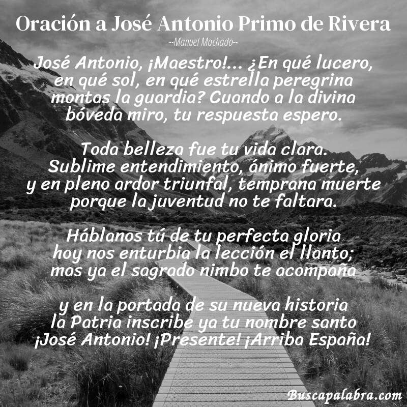 Poema Oración a José Antonio Primo de Rivera de Manuel Machado con fondo de paisaje