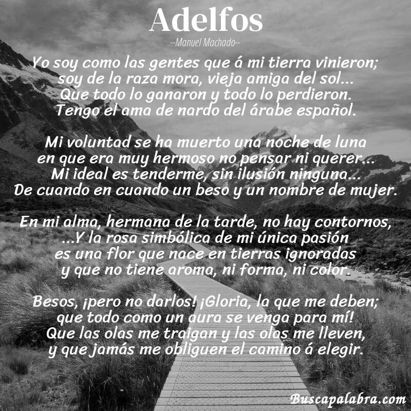Poema Adelfos de Manuel Machado con fondo de paisaje