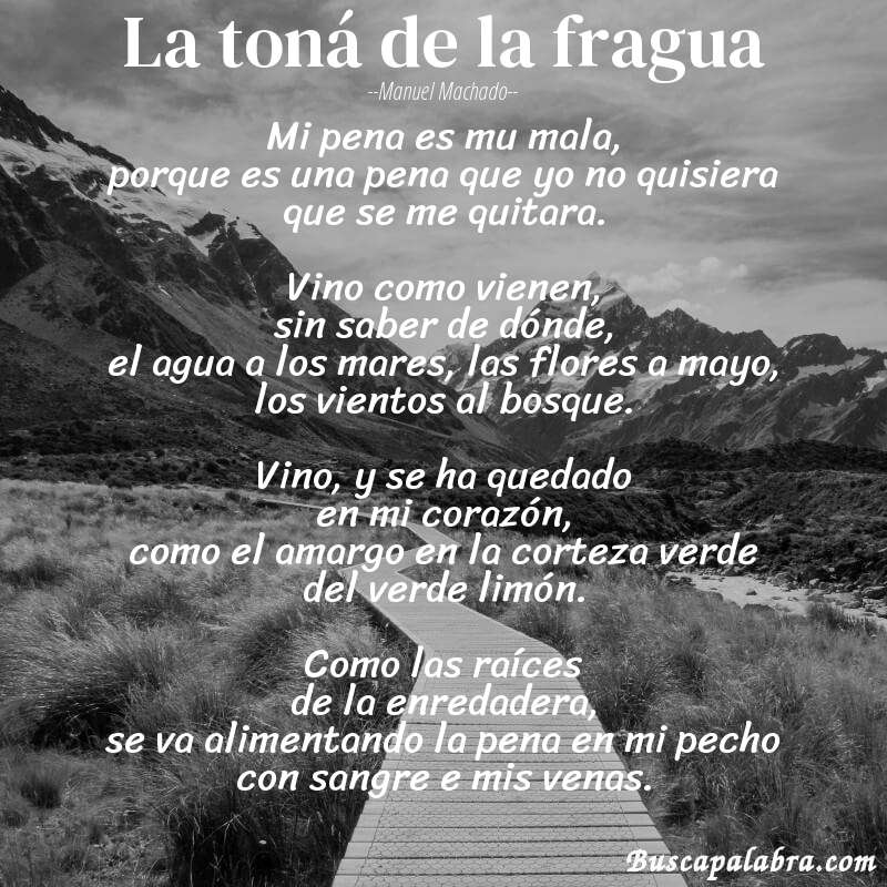 Poema La toná de la fragua de Manuel Machado con fondo de paisaje