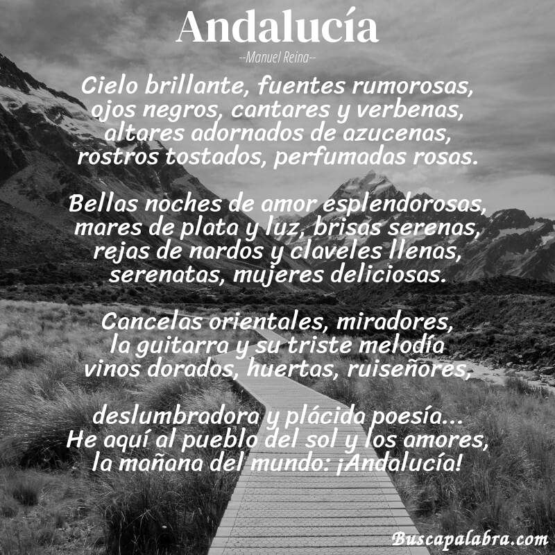 Poema Andalucía de Manuel Reina con fondo de paisaje