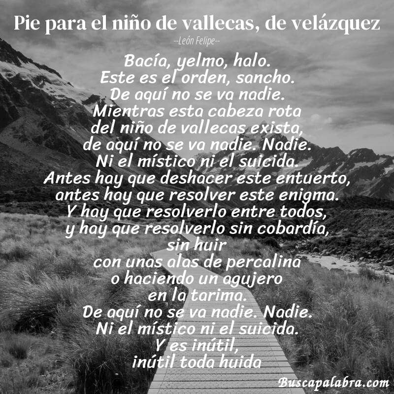 Poema pie para el niño de vallecas, de velázquez de León Felipe con fondo de paisaje