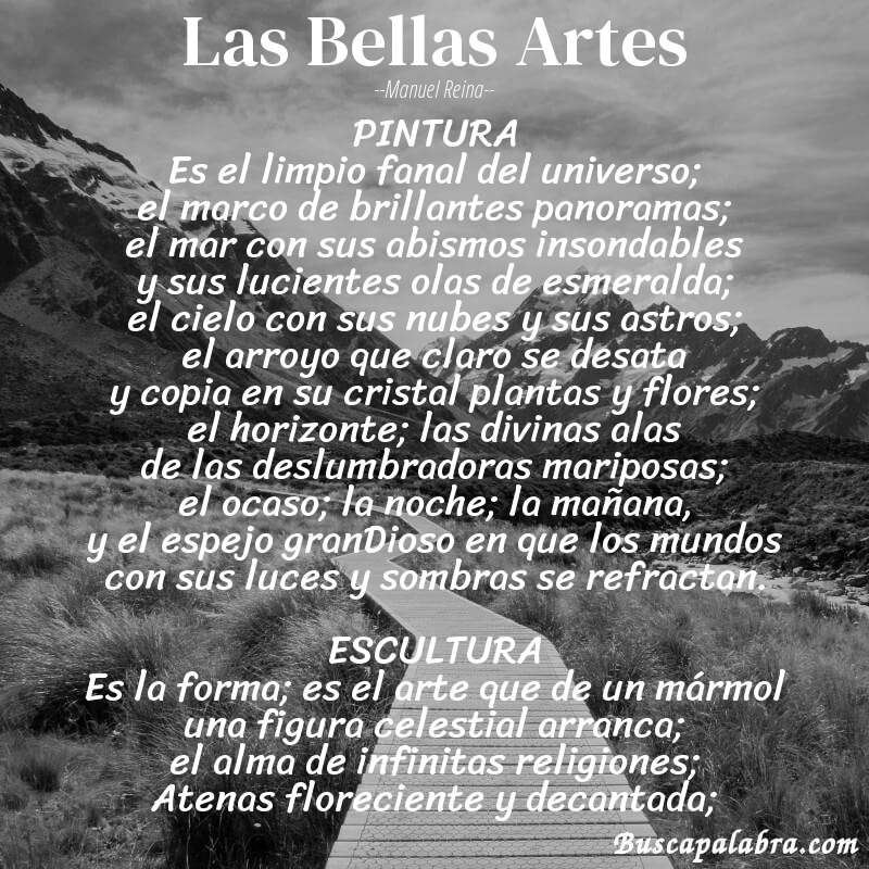 Poema Las Bellas Artes de Manuel Reina con fondo de paisaje
