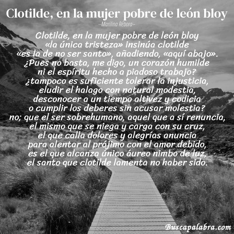 Poema clotilde, en la mujer pobre de león bloy de Marilina Rébora con fondo de paisaje