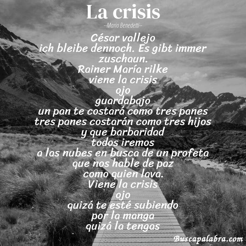 Poema la crisis de Mario Benedetti con fondo de paisaje