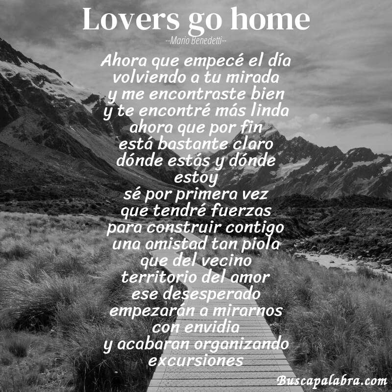 Poema lovers go home de Mario Benedetti con fondo de paisaje