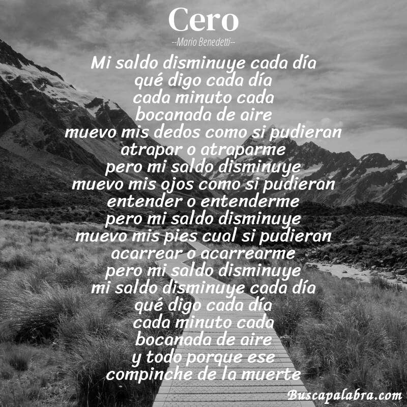 Poema cero de Mario Benedetti con fondo de paisaje