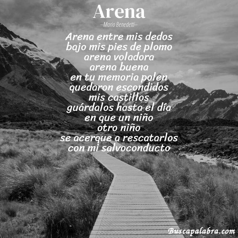 Poema arena de Mario Benedetti con fondo de paisaje