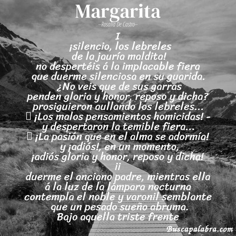 Poema margarita de Rosalía de Castro con fondo de paisaje