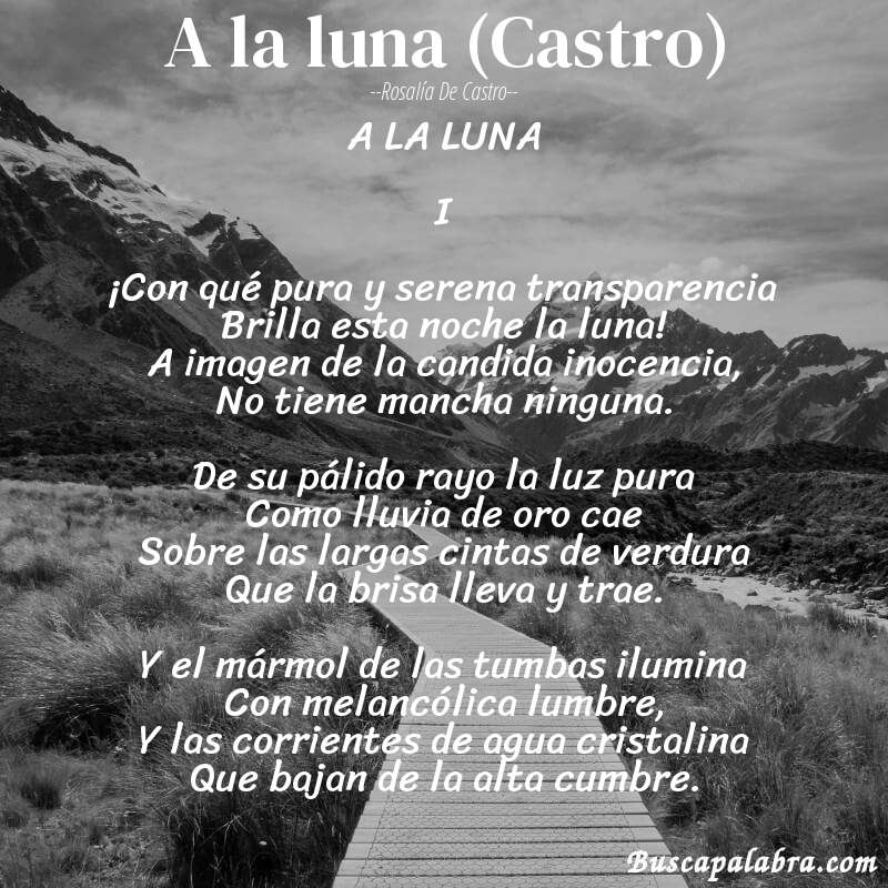 Poema A la luna (Castro) de Rosalía de Castro con fondo de paisaje