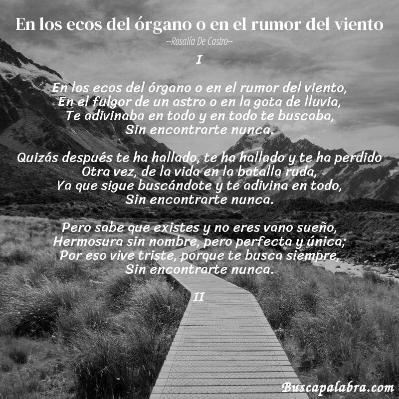 Poema En los ecos del órgano o en el rumor del viento de Rosalía de Castro con fondo de paisaje