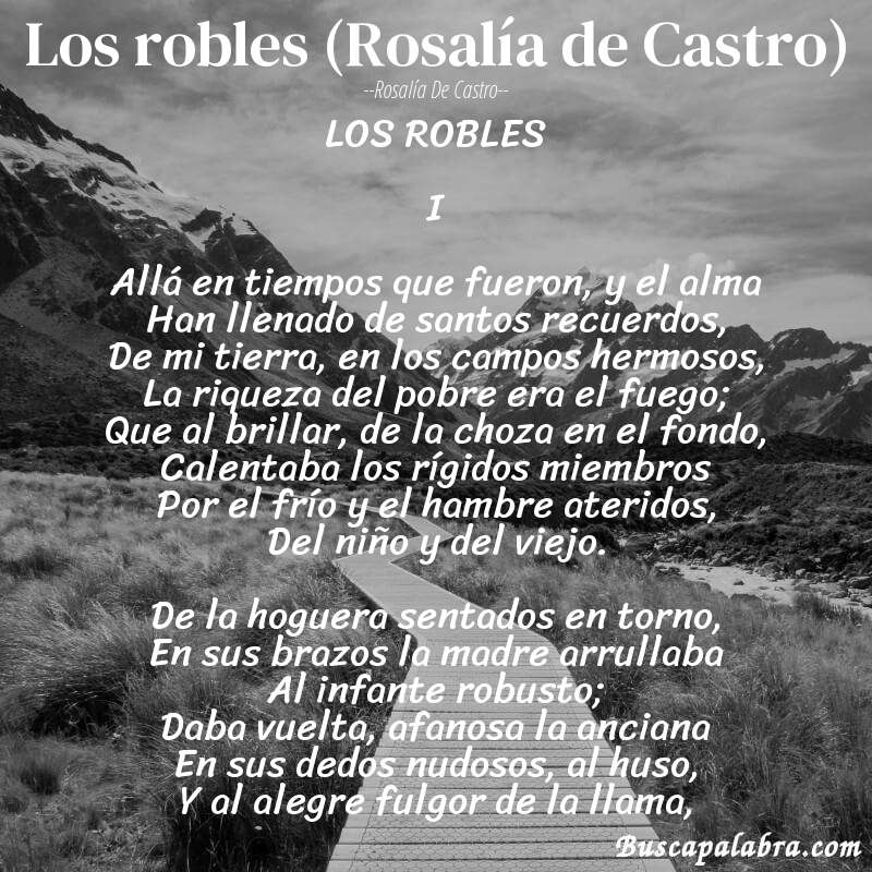 Poema Los robles (Rosalía de Castro) de Rosalía de Castro con fondo de paisaje