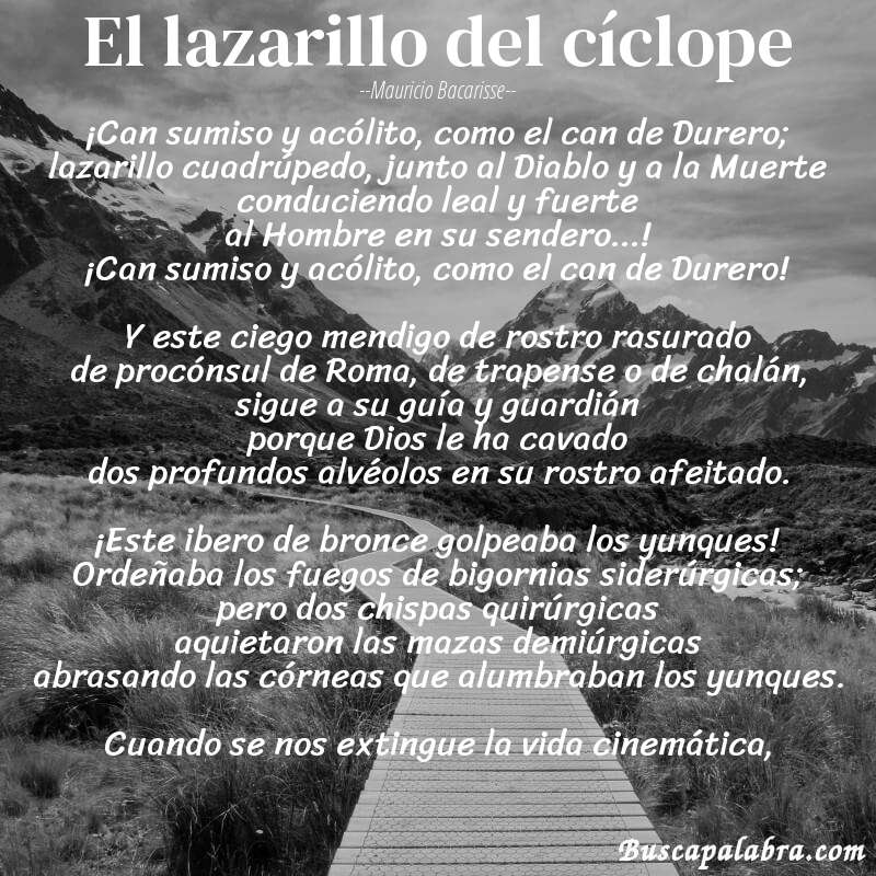 Poema El lazarillo del cíclope de Mauricio Bacarisse con fondo de paisaje