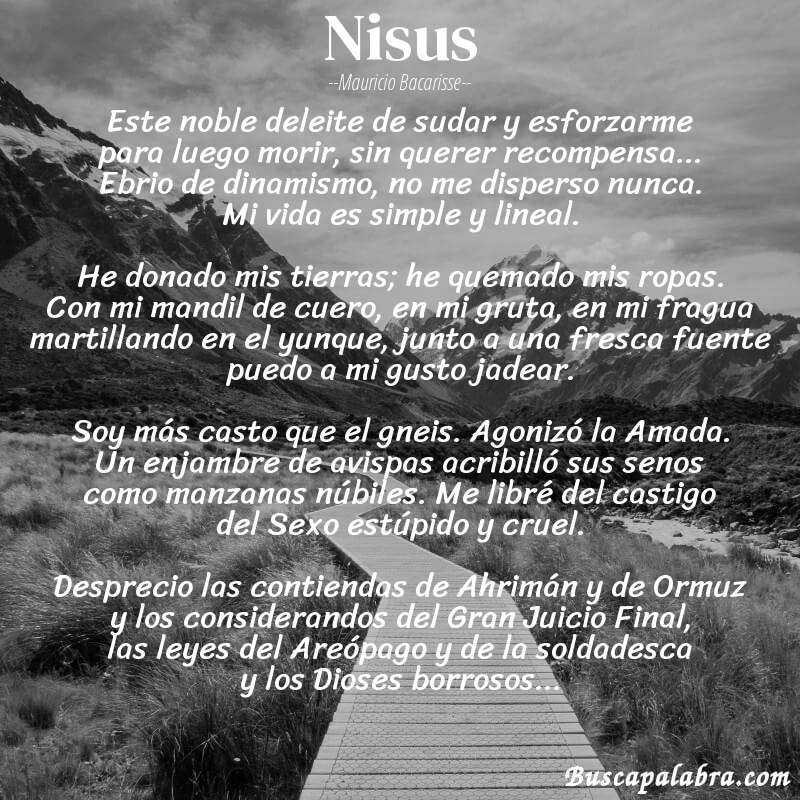 Poema Nisus de Mauricio Bacarisse con fondo de paisaje