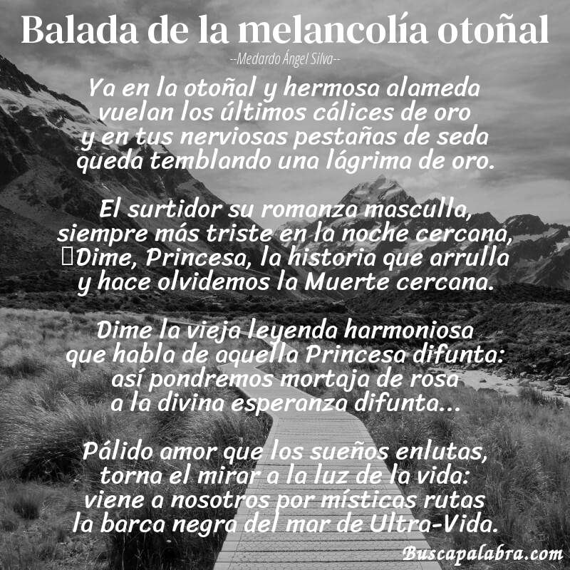 Poema Balada de la melancolía otoñal de Medardo Ángel Silva con fondo de paisaje